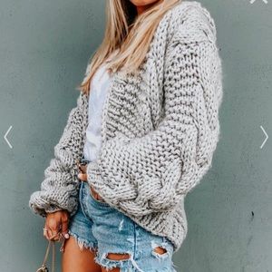 Chic wish chunky gray hooded sweater.